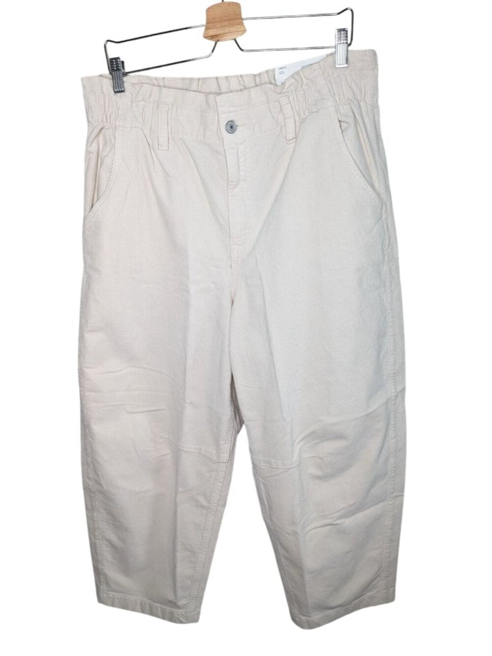 American Eagle Womens Super High-Rise Barrel Corduroy Pants Beige Size 14 / 32 S